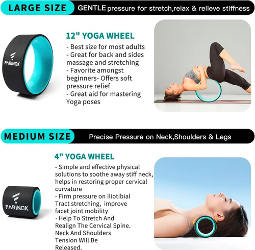 Vista 4 de Yoga Wheel for Stretching & Flexibility to Help Back Aches & Tension, Deep Tissue Muscle Massage. Back Roller Wheel with Extra Cushion, Wider &