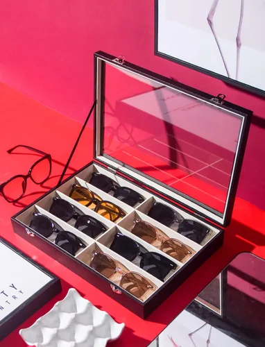 Vista 2 de Ausalivan 8 Slot Glasses Organizer Case,Sunglass Storage Box,Sunglasses Display Tray,5 Tier Eyeglass Holder Stand