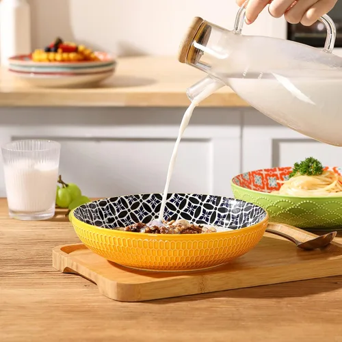 Vista 5 de Metahom Tazones de cerámica para pasta, cuencos grandes de 40 onzas, 8.75 pulgadas de ancho y poco profundos para cocina, juego de cuencos y platos