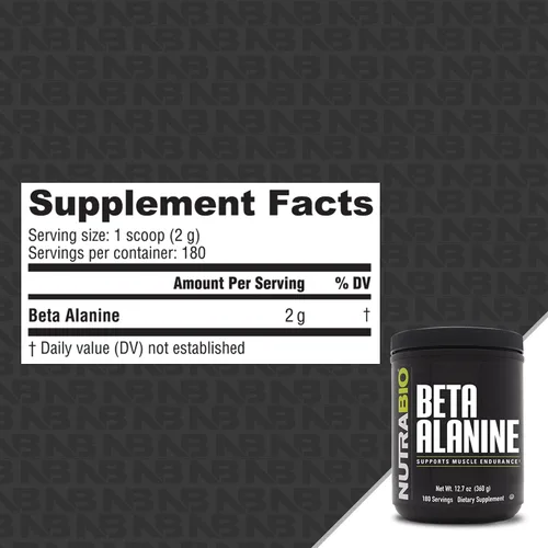 Vista 2 de NutraBio Beta Alanine Suplemento en polvo para pre-entrenamiento, 12.70 oz