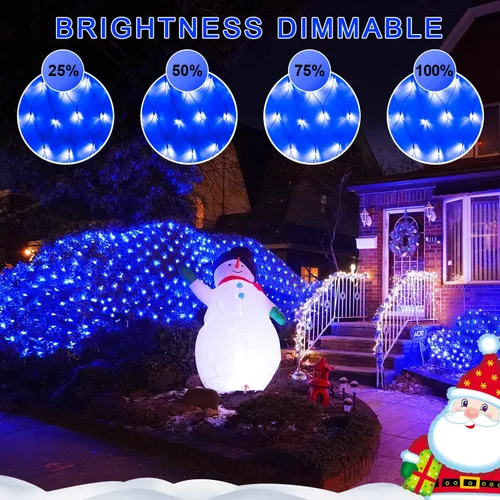 Vista 5 de JMEXSUSS 360 luces LED de red azul para exteriores, conectables de 12 pies x 5 pies, luces de red de Navidad enchufables con control remoto, 8 modos
