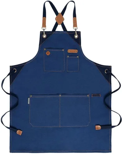 Vista 14 de Delantal de chef, delantal de cocina de algodón reciclado con un cuello ajustable con lazos largos, para cocinar, hornear