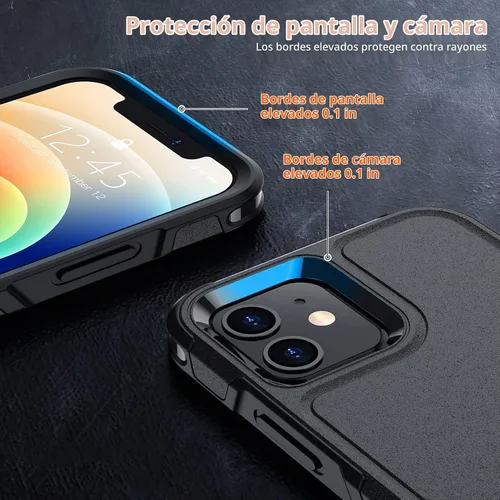 Vista 2 de SPIDERCASE Funda diseñada para iPhone 12/iPhone 12 Pro, protección contra caídas de grado militar de 10 pies, con 2 protectores de pantalla