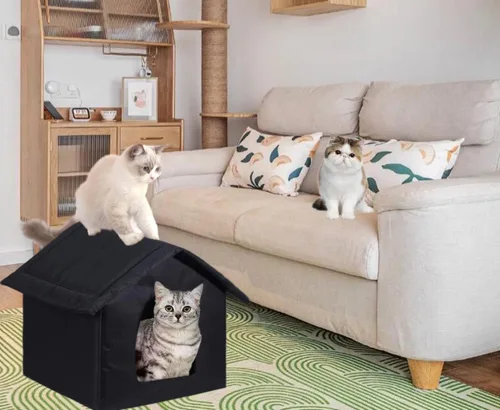 Vista 5 de Casas para gatos al aire libre, casa resistente a la intemperie para gatos salvajes, refugio cálido y estable para gatos callejeros en invierno