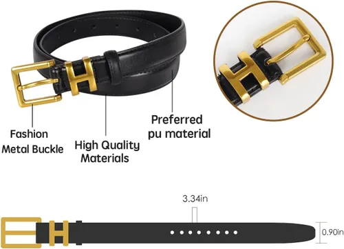Vista 67 de Cinturón de cuero clásico con hebilla de metal para mujer con vestido de jeans
