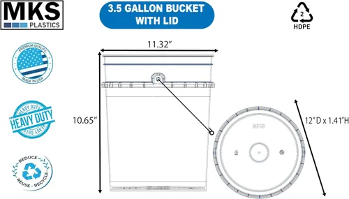 Vista 3 de Cubo y tapa de 3.5 galones, cubo multiusos de 90 mil, fabricado en los Estados Unidos, grado alimenticio, no contiene plástico BPA, reciclable