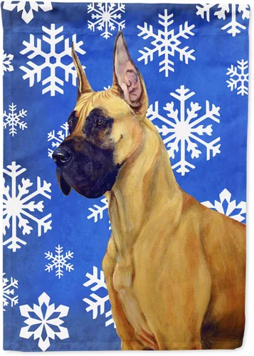 Vista 64 de Caroline's Treasures SC9374GF Bulldog English Snow flakes Holiday Garden Flag Buzón Bandera decorativa para patio exterior, patio, obras de arte