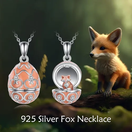 Vista 6 de AXELUNA Collar de zorro de plata esterlina, collar de huevo de Pascua, colgante de zorro, joyería de animales, regalos para mujeres y niñas, regalo