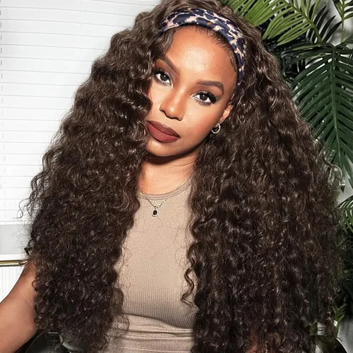 Vista 15 de Peluca de cabello humano con diadema de ondas profundas, sin pegamento, pelucas de cabello rizado sin encaje frontal, pelucas de cabello humano
