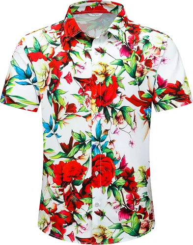 Vista 2 de SheLucki - Camisa hawaiana para hombre, unisex, estilo informal, manga corta, con botones y estampado de sombra de palmeras, para el verano