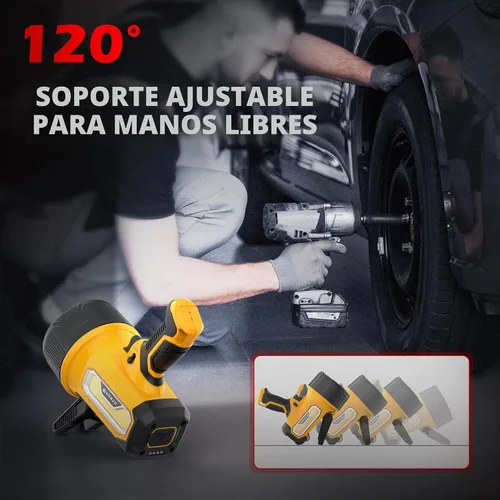 Vista 6 de FORTO Foco recargable, 200000 lúmenes, luz de mano con soporte plegable, 6 modos IPX7, impermeable, luces LED para pasear al perro, caza, camping