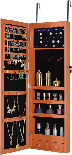 Vista 8 de LAO POPO Jewelry Armoire with Lighted Mirror, WallDoor LED Lights Can Be Hung On The Door Or Wall, Lockable Jewelry Cabinet Hanging Jewelry Organizer