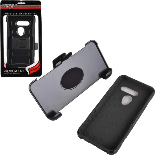 Vista 6 de Compatible con LG G8 ThinQ - Funda híbrida para teléfono con soporte y clip para cinturón - CV1 Negro
