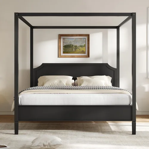 Vista 27 de Wood Canopy Platform Bed Full with Headboard, Trundle and 3 Drawers Negro-8.1