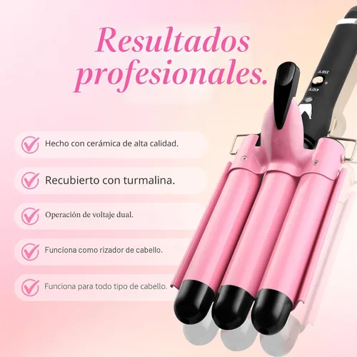 Vista 4 de Rizador de 3 barriles Aleath: Regalos de cumpleaños para mujeres, rizador de pelo de doble voltaje con temperatura ajustable, tres barriles