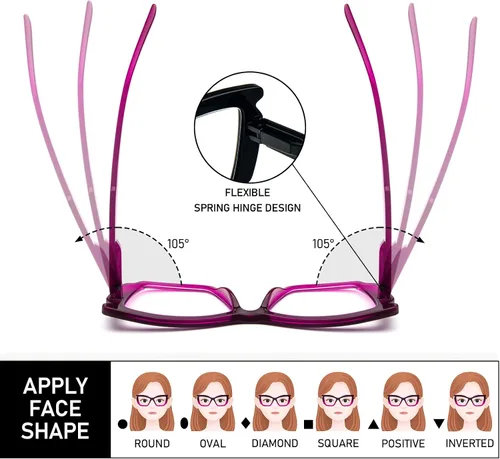 Vista 6 de Paquete de 4 elegantes lentes de lectura para mujer, a la moda, grandes, con bloqueo de luz azul, con bisagra de resorte
