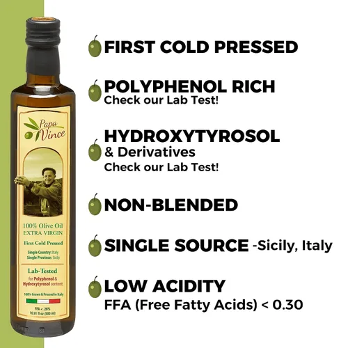 Vista 8 de Papa Vince Aceite de oliva hidroxitirosol virgen extra - hidroxitirosol probado en laboratorio, rico en polifenoles, primer prensado en frío