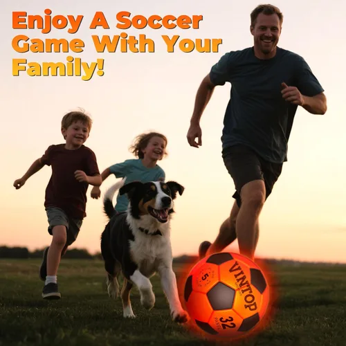 Vista 7 de VINTOP Balón de fútbol iluminado para niños que brilla en la oscuridad, no 5 con bomba, deportes y actividades al aire libre con luz LED, ideas