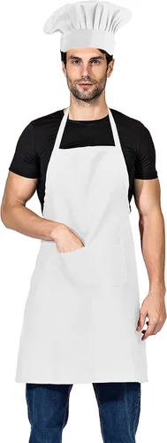 Vista 9 de Juego de sombrero y delantal de chef negro, delantal con babero en tamaño grande y sombrero de chef, babero para cocinar a la parrilla, delantal