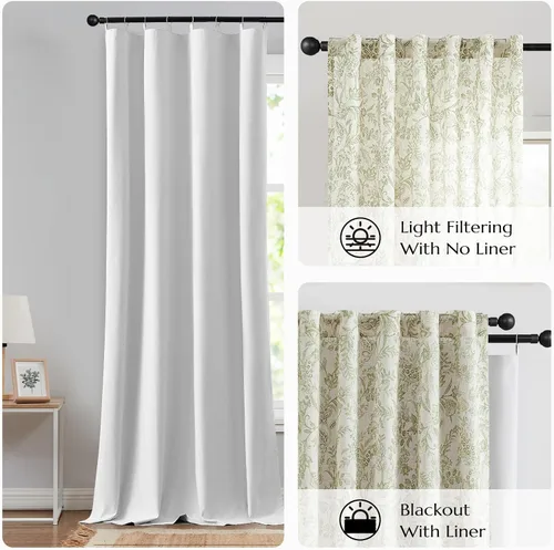Vista 2 de jinchan Revestimientos de cortinas opacas para bloqueo de luz de dormitorio, cortinas de 84 pulgadas de largo, cortinas de tratamiento de ventana