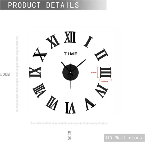 Vista 2 de Reloj de pared 3D DIY, moderno, sin marco, grande, 3D, para bricolaje, espejo, calcomanías, decoración del hogar, para sala de estar, dormitorio