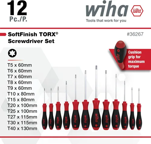 Vista 8 de Wiha 36267 Juego de destornilladores Torx T5-T40 de 12 piezas con acabado suave
