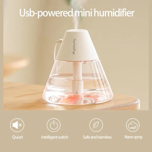 Vista 5 de INVODA Mini humidificadores, 8.8 fl oz USB Personal Cool Mist Humidificador lindo volcanes de escritorio humidificador de aire silencioso Luz