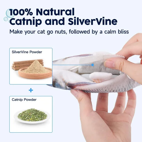 Vista 4 de Potaroma - Juguetes para gatos con SilverVine y menta de gato, pescado en movimiento flexible para perros pequeños, de ejercicio, interactivos