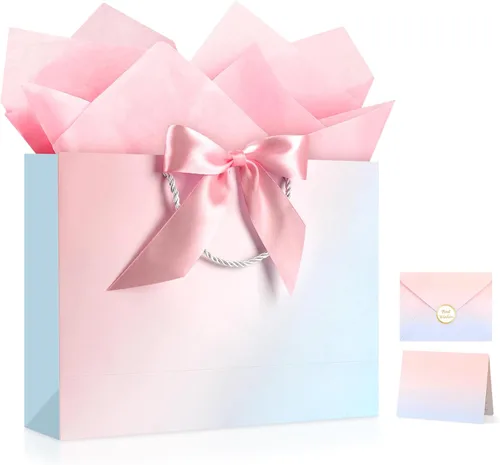 Vista 23 de JMANNI Bolsas de regalo, 3 piezas de tamaño mediano con cinta de lazo, bolsa de regalo de papel portátil, patrón de mármol, para cualquier ocasión