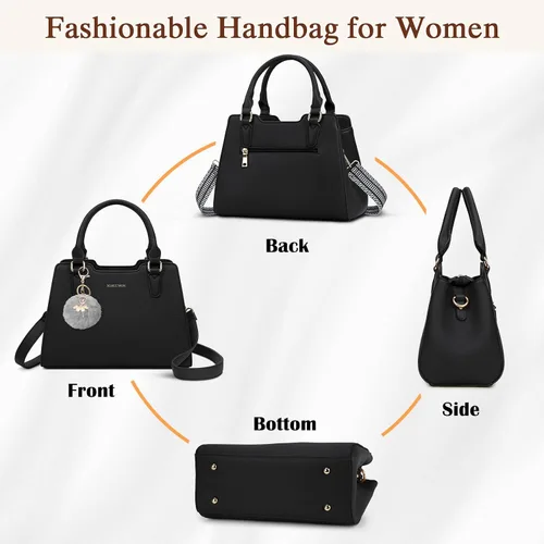 Vista 7 de IGOLUMON Bolso de mujer con asa superior de cuero vegano sintético Satchel Monedero para mujer Bolso de mano de diseñador con lindo pompón