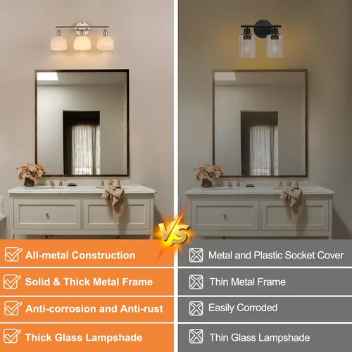 Vista 113 de Shenmoyl Lámparas de baño, lámpara de pared de 2 luces para tocador sobre espejo con pantalla de vidrio tulipán blanco para dormitorio, sala