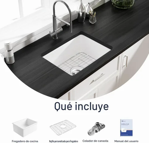 Vista 2 de Eridanus - Fregadero de cocina rectangular de cerámica (23.5 x 18.5 pulgadas)