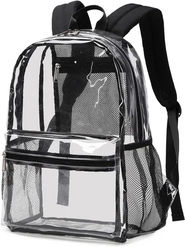Vista 2 de Abshoo Mochila transparente resistente aprobada por el estadio para la escuela, Negro, M, Portátil
