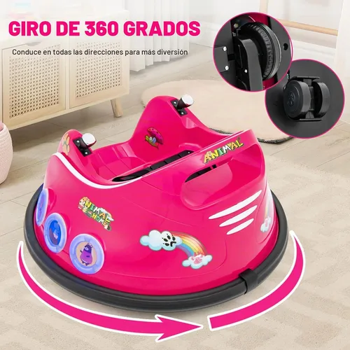 Vista 3 de HONEY JOY Coche de parachoques para niños pequeños de 12V, coche de batería para bebés con control remoto, dos joysticks, luz LED intermitente y Rosa