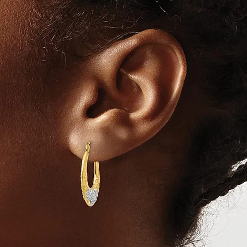 Vista 3 de 14K Yellow Gold White Rose Flowers Hoop Earrings