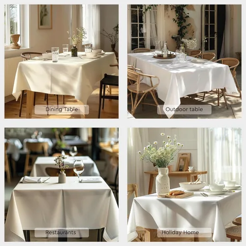 Vista 7 de Encasa XO Mantel rectangular de lona de algodón de 56 x 120 pulgadas, lavable a máquina, mantel blanco para comedor en interiores y exteriores