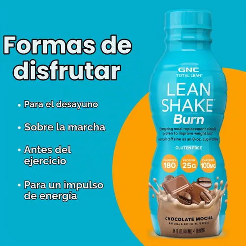 Vista 6 de GNC Magro batido quemado con cafeína, chocolate moca, 14 onzas, paquete