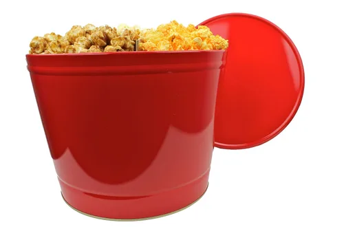 Vista 5 de Signature Popcorn - Lata de metal reutilizable rojo sólido de 2 galones - Mantequilla, caramelo y queso cheddar
