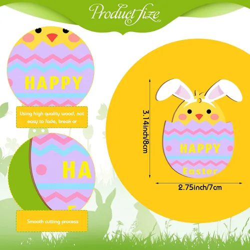 Vista 3 de Qunclay 40 piezas de adornos de Pascua, huevos de Pascua, huevos de Pascua, letreros colgantes para árbol, conejo, rebanadas de madera, recortes