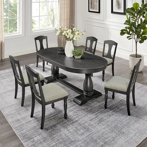 Vista 4 de WILLIAMSPACE Mesa de comedor extensible de madera de 94 pulgadas para 6 a 8 pulgadas, mesa de cocina ovalada rústica rústica con patas de madera