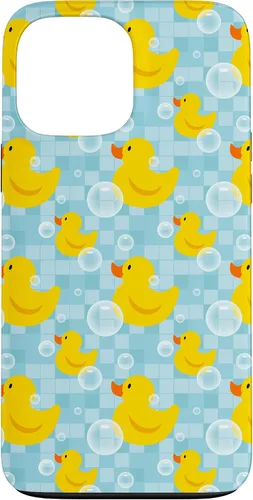 Vista 23 de Funda de goma amarilla para iPhone 16 con patrón de patos y patos