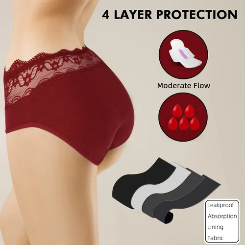 Vista 6 de Ropa interior de algodón para mujeres y adolescentes, paquete de 2 unidades, negro y burdeos