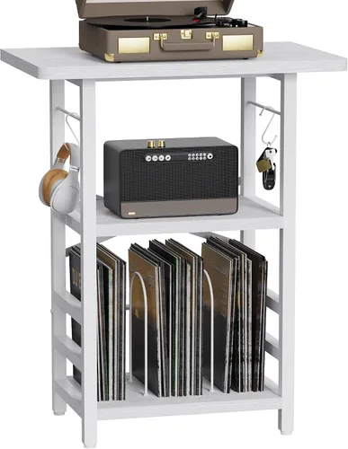 Vista 13 de YAKANJ Soporte para tocadiscos con luz LED, mesa para tocadiscos con almacenamiento de vinilos, soporte para tocadiscos con estante de exhibición