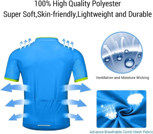 Vista 5 de wantdo Camisetas de ciclismo para hombre, camisetas de ciclismo de montaña MTB Jersey de manga corta Camisetas de ciclismo transpirable de secado