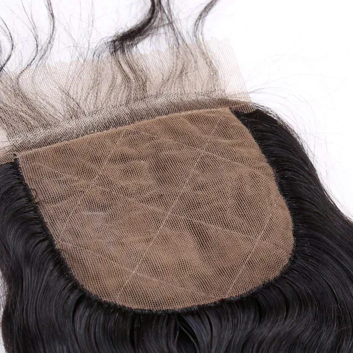 Vista 4 de Cabello humano con base de seda 4x4 con cierre de encaje con cabello de bebé, ondulado, cierre de cabello virgen brasileño, parte libre, color Parte