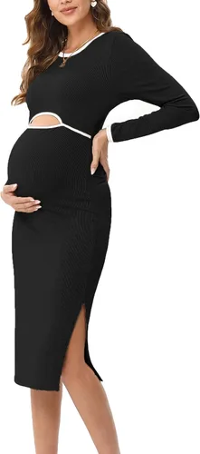 Vista 24 de Camisas de maternidad para mujer, cuello cuadrado, manga larga abombada, linda, casual, blusas, ropa de otoño Albaricoque