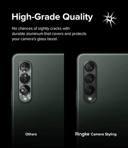 Vista 3 de Ringke Protector de lente de cámara compatible con Samsung Galaxy Z Fold 3, marco de aluminio, resistente cubierta protectora - negro