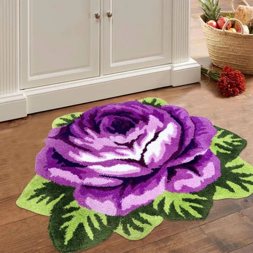 Vista 19 de USTIDE Bonita alfombra de baño de rosas para baño, alfombra de baño naranja de lujo, antideslizante, con forma de flor, alfombra de ducha de felpa