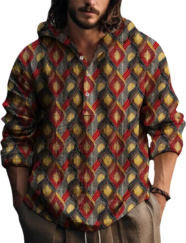 Vista 9 de Sudadera con capucha para hombre, con estampado azteca de otoño, de gran tamaño, manga larga, casual, con capucha