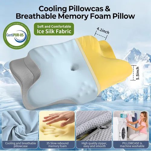 Vista 5 de Ylekto Almohada cervical para el cuello para aliviar el dolor, almohadas de Azul & gris